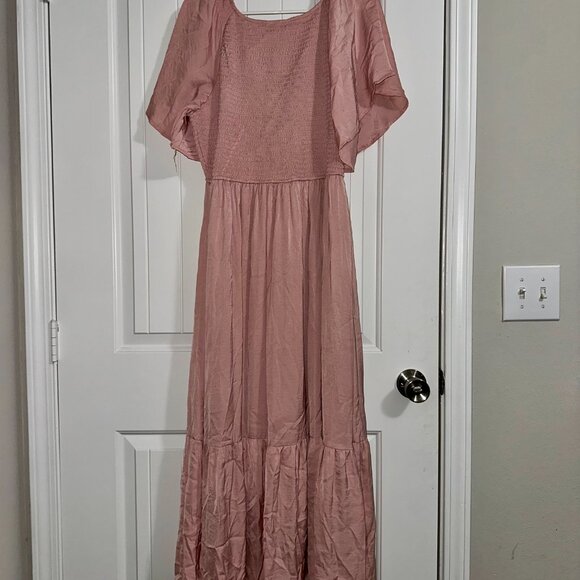 In Loom Blush Pink Smocked Flutter Sleeve Maxi Dress - Size L - Picture 2 of 4